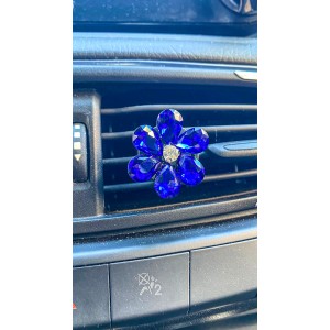 Kristal Damla Taşlı Çiçek Klima Havalandırma Izgara Süsü Klips Oto Kokusu Mavi