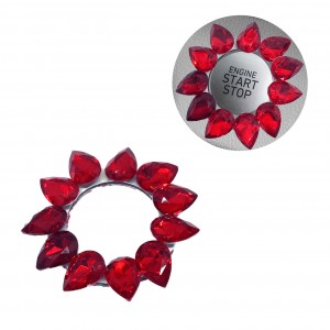 Kristal Damla Taşlı Start Stop Düğme Halkası Kırmızı