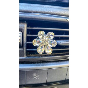 Kristal Damla Taşlı Çiçek Klima Havalandırma Izgara Süsü Klips Oto Kokusu Beyaz