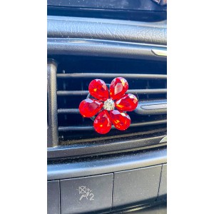 Kristal Damla Taşlı Çiçek Klima Havalandırma Izgara Süsü Klips Oto Kokusu Kırmızı