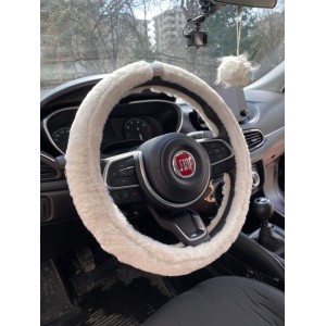 Kristal Taş Yüzüklü Yumuşak Tüylü Peluş Direksiyon Kılıfı Beyaz Kristal Taş Yüzüklü Yumuşak Tüylü Peluş Direksiyon Kılıfı Beyaz