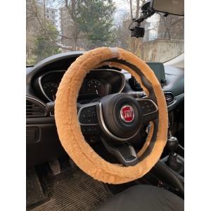 Kristal Taş Yüzüklü Yumuşak Tüylü Peluş Direksiyon Kılıfı Kahverengi