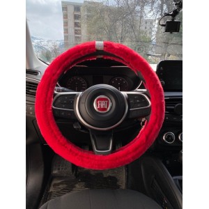 Kristal Taş Yüzüklü Yumuşak Tüylü Peluş Direksiyon Kılıfı Kırmızı Kristal Taş Yüzüklü Yumuşak Tüylü Peluş Direksiyon Kılıfı Kırmızı