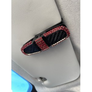 Kristal Taşlı Gözlük Kart Tutacağı 2 Klipsli 180° Döner Siyah Kırmızı