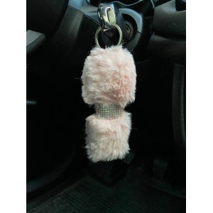 Kristal Taşlı Yumuşak Tüylü Peluş Puf Anahtarlık Pudra Pembe