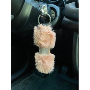 Kristal Taşlı Yumuşak Tüylü Peluş Puf Anahtarlık Rose Gold