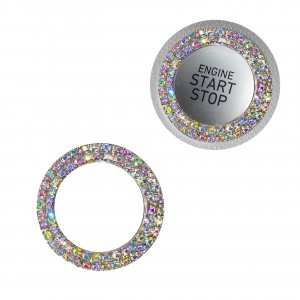 Kristal Taşlı Start Stop Düğme Halkası Gökkuşağı