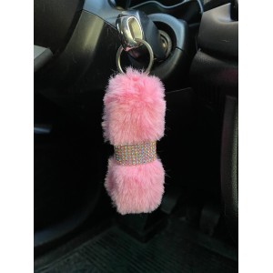 Kristal Taşlı Yumuşak Tüylü Peluş Puf Anahtarlık Şeker Pembe