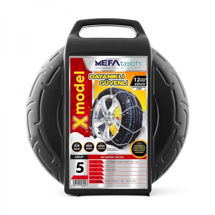 MefaTech X Model Oto Araba Anti Patinaj Takmatik Kar Zinciri 12mm No:5