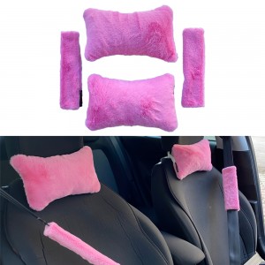 Peluş Ortopedik Araba Seyahat Boyun Yastığı Emniyet Kemer Pedi Seti Şeker Pembe
