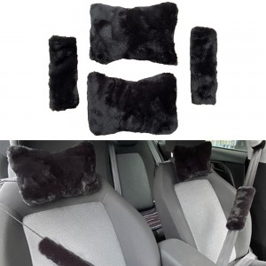 Peluş Ortopedik Araba Seyahat Boyun Yastığı Emniyet Kemer Pedi Seti Siyah