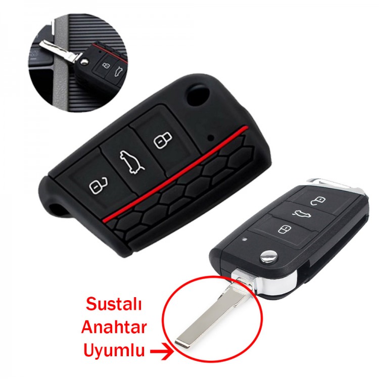 Skoda Octavia A7 Kodiaq Fabia Sustalı Anahtar Uyumlu Silikon Oto Anahtar Kumanda Kabı Siyah Kırmızı Skoda Octavia A7 Kodiaq Fabia Sustalı Anahtar Uyumlu Silikon Oto Anahtar Kumanda Kabı Siyah Kırmızı