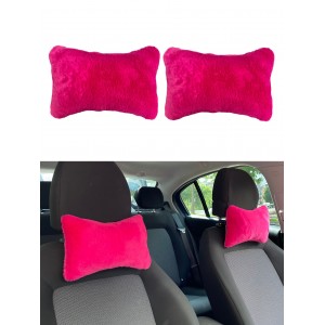 Yumuşak Peluşlu Ortopedik Araba Seyahat Boyun Yastığı 2'li Fuşya Pembe