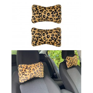 Yumuşak Peluşlu Ortopedik Araba Seyahat Boyun Yastığı 2'li Leopar