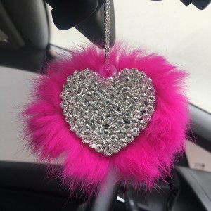 Kalpli Kristal Taşlı Gümüş Pleksi Dikiz Ayna Süsü Pembe Tüylü Kalpli Kristal Taşlı Gümüş Pleksi Dikiz Ayna Süsü Pembe Tüylü