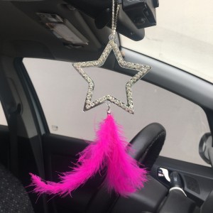 Kristal Taşlı Yıldız Gümüş Pleksi Dikiz Ayna Süsü Pembe Tüylü Kristal Taşlı Yıldız Gümüş Pleksi Dikiz Ayna Süsü Pembe Tüylü