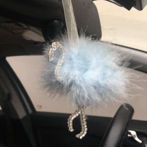 Flamingo Gümüş Pleksi Taşlı Dikiz Ayna Süsü Mavi Tüylü Flamingo Gümüş Pleksi Taşlı Dikiz Ayna Süsü Mavi Tüylü