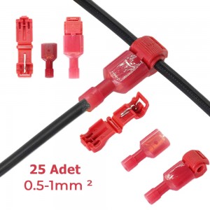 T Hızlı Kolay Kablo Ekleme Aparatı Konnektör Klips Klemens Kırmızı 25 Adet