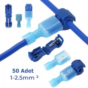 T Hızlı Kolay Kablo Ekleme Aparatı Konnektör Klips Klemens Mavi 50 Adet