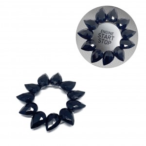 Kristal Damla Taşlı Start Stop Düğme Halkası Siyah