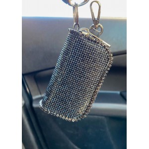 Kristal Taşlı Deri Mini Çanta Cüzdan Oto Anahtarlık Siyah