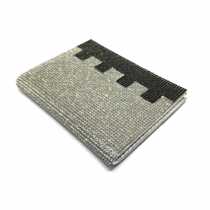 Kristal Taşlı Ruhsat Kabı Kılıf Piyano Gümüş Siyah