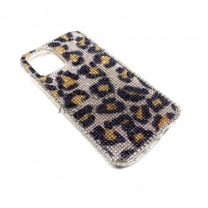 iPhone 12 Uyumlu Kristal Taşlı Telefon Kılıfı Leopar Desen