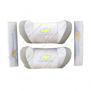 Chevrolet Nakışlı Deri Araç Boyun Yastığı Seti Bej