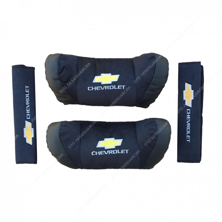 Chevrolet Nakışlı Deri Araç Boyun Yastığı Seti Siyah Chevrolet Nakışlı Deri Araç Boyun Yastığı Seti Siyah