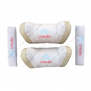Citroen Nakışlı Deri Araç Boyun Yastığı Seti Bej