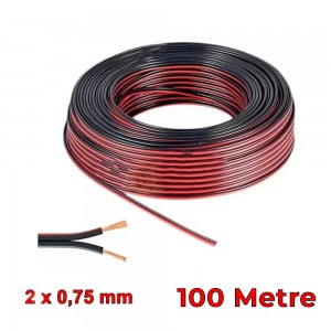 Elektrik Tesisat Kordon Hoparlör Kablosu 2x0.75mm 100 Metre Siyah Kırmızı