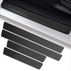 Karbon Fiber Deri Yapışkanlı Araba Kapı Eşiği 4'lü Siyah