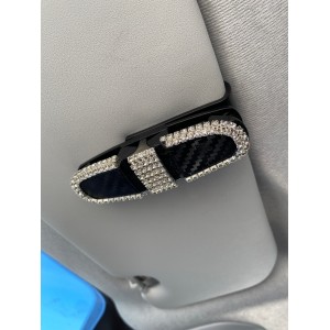 Kristal Taşlı Gözlük Kart Tutacağı 2 Klipsli 180° Döner Siyah Gümüş