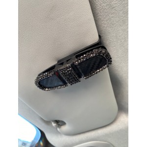 Kristal Taşlı Gözlük Kart Tutacağı 2 Klipsli 180° Döner Siyah