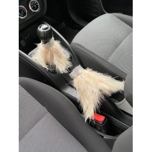 Kristal Taşlı Vites El Freni Tüylü Süs Krem Bej Kristal Taşlı Vites El Freni Tüylü Süs Krem Bej