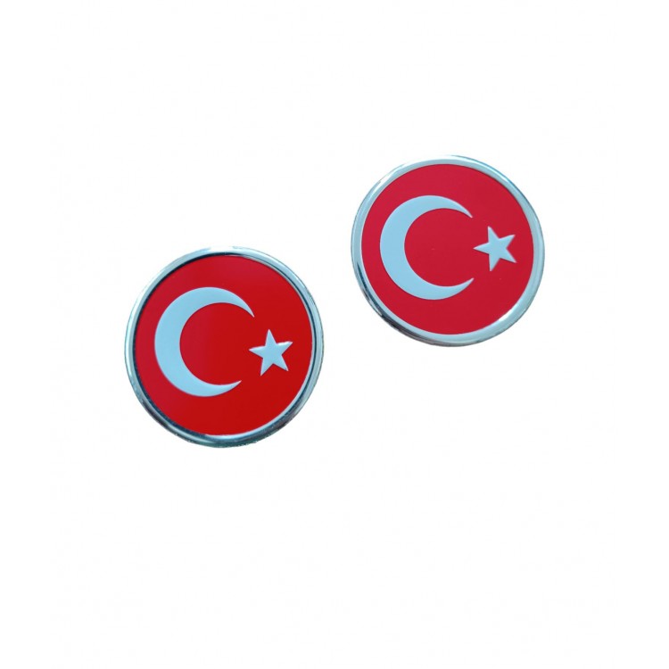 Türk Bayrağı Yuvarlak Etiket Metal Sticker 5cm 2' Li 