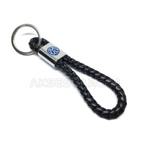 Volkswagen Örgü İpli Deri Metal Oto Anahtarlık Siyah