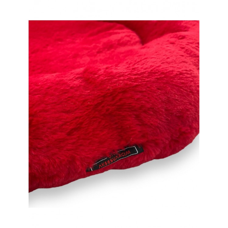 Yumuşak Tüylü Peluş Yuvarlak Evcil Hayvan Kedi Yatağı Minder 50cm Kırmızı Yumuşak Tüylü Peluş Yuvarlak Evcil Hayvan Kedi Yatağı Minder 50cm Kırmızı