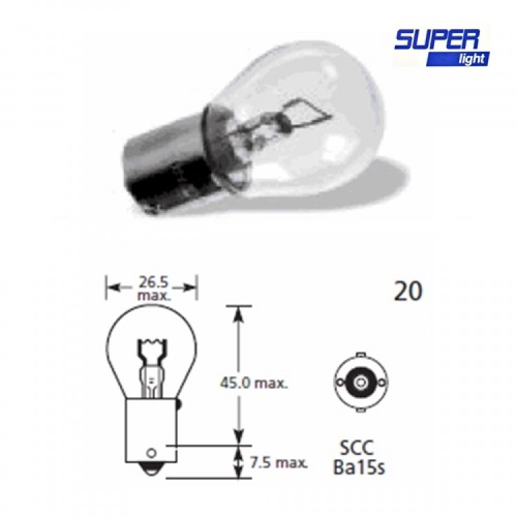 Super Light BA15S Halojen Fren Park Ampulü Tek Duy 1156/P21W/12V/21-5W