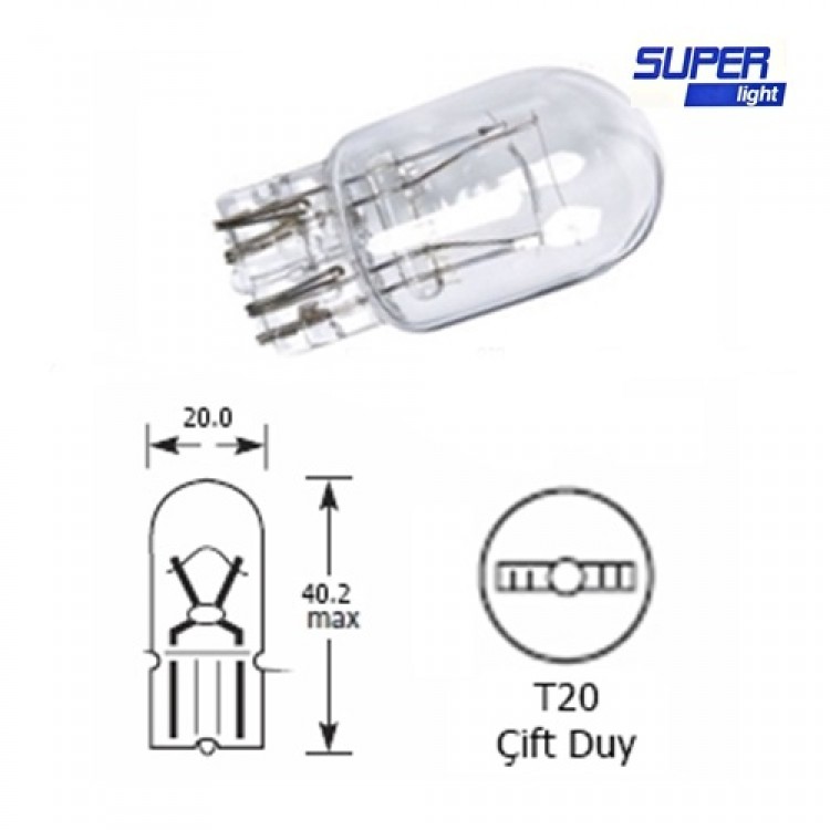 Super Light T20 Dipsiz Halojen Park Ampulü Çift Duy 1 Adet