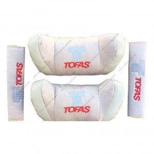 Tofaş Nakışlı Deri Araç Boyun Yastığı Seti Bej