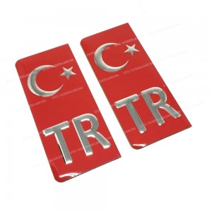 TR Plaka Arması Metal Etiket Sticker Kırmızı 2'li