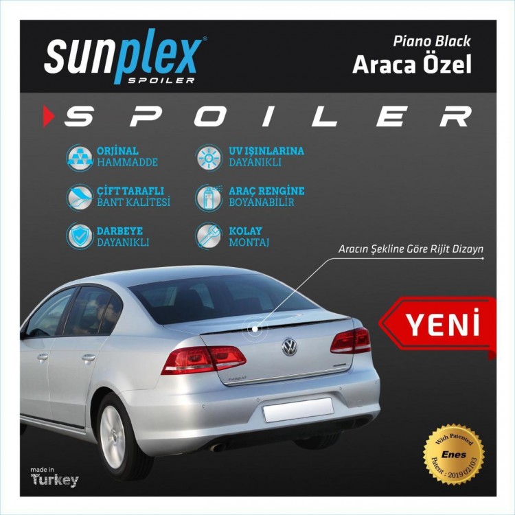 Toyota Corolla 2013-2017 Bagaj Üstü Spoiler Parlak Siyah Spoyler