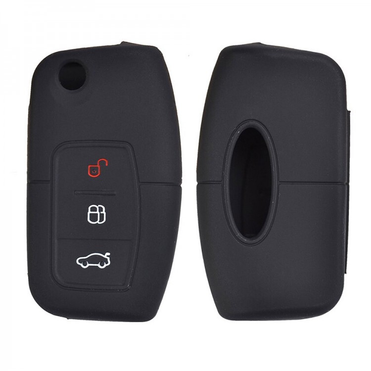 Ford Fiesta Focus Mondeo B-Max C-Max Sustalı Anahtar Uyumlu Silikon Oto Anahtar Kumanda Kabı Kılıf Siyah