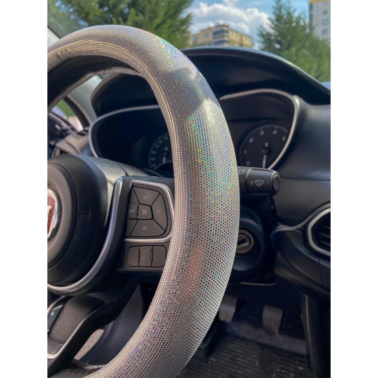 Hologram Noktalı Janjanlı Direksiyon Kılıfı Beyaz