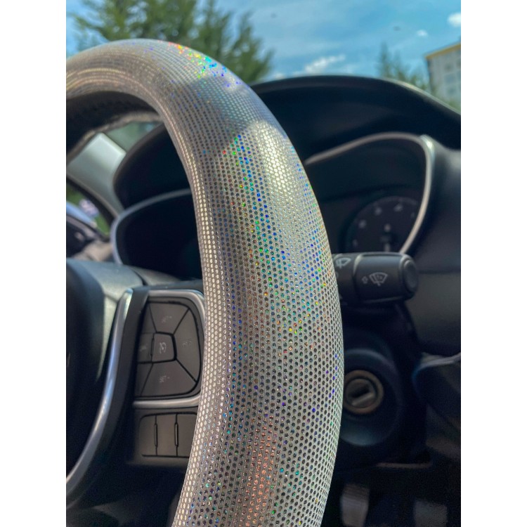 Hologram Noktalı Janjanlı Direksiyon Kılıfı Beyaz