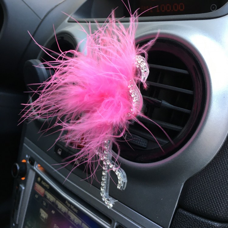 Flamingo Gümüş Pleksi Taşlı Havalandırma Klips Oto Kokusu Pembe