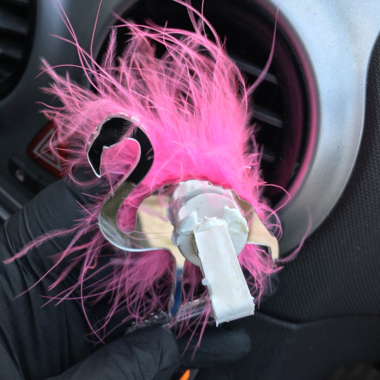 Flamingo Gümüş Pleksi Taşlı Havalandırma Klips Oto Kokusu Pembe