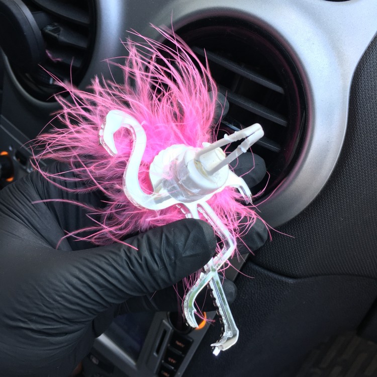 Flamingo Gümüş Pleksi Taşlı Havalandırma Klips Oto Kokusu Pembe