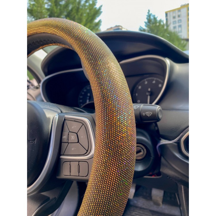 Hologram Noktalı Janjanlı Direksiyon Kılıfı Gold